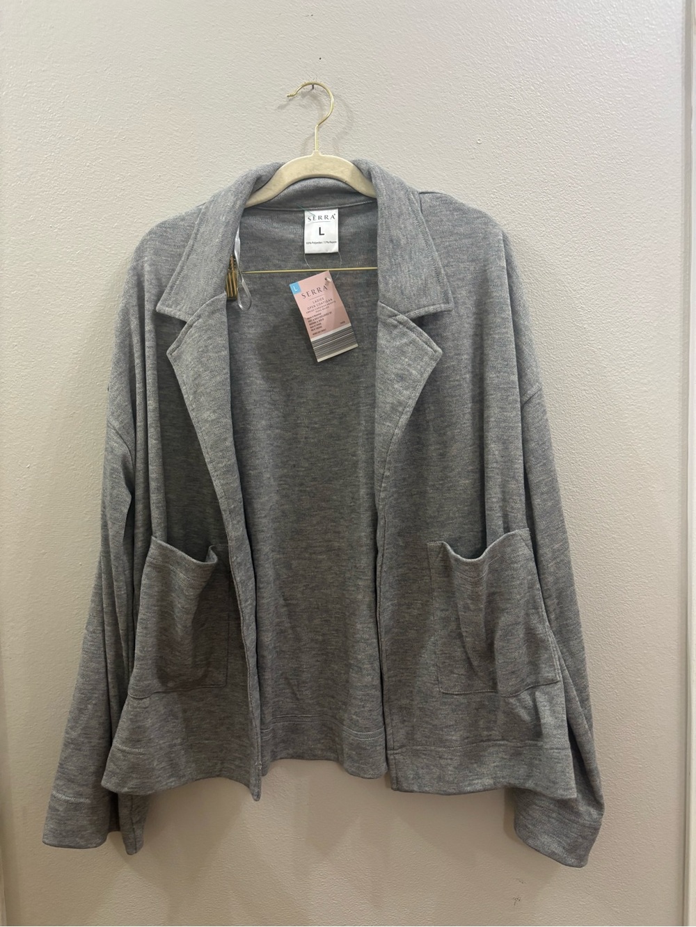 Serra Light Gray Open-Front Knit Cardigan